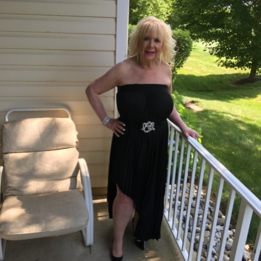 Black strapless hi low pleated dressy dress